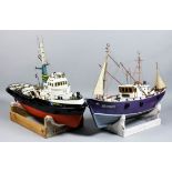 Two scratch built model boats, a tug "Maasbank/Banckert", 26ins long, and a fishing boat "Marina",