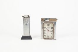 FRENCH CHROME PLATED OVERSIZED COMBINATION TABLE CIGARETTE LIGHTER AND CLOCK BY SEMCA, 4 ¼" (10.8cm)