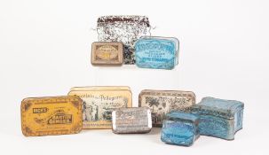 TWELVE COLOUR PRINTED ADVERTISING TINS, mainly for EDGEWORTH PIPE TOBACCO, together with a mottled