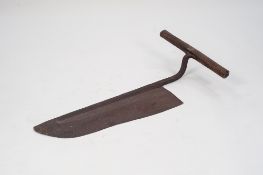 •VINTAGE CAST IRON PEAT CUTTER WITH WOODEN HANDLE, 29 ½" (75cm) long