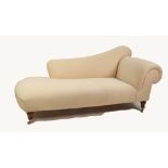 MODERN, FULLY UPHOLSTERED CHAISE LONGUE, on turned legs with castors, approximately 75" (191.5cm)