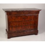 NINETEENTH CENTURY CONTINENTAL MAHOGANY COMMODE, having a veined grey marble top, above an ogee