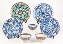 PAIR OF IZNIK INSPIRED MODERN TURKISH POTTERY PLATES, of octagonal outline, floral painted and