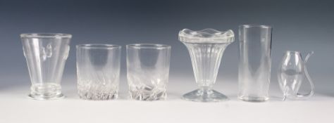 SET OF TEN FRENCH MOULDED GLASS ICE CREAM GLASSES, together with a COLLECTION OF VARIOUS DRINKING