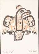 BILL REID (1920-1998) SCREEN PRINT IN BLACK AND RED 'Haida Eagle' Signed and titled 7 3/4" x 5 1/