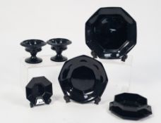 FIFTEEN PIECE FRENCH BLACK GLASS PART DINNER SERVICE, and a SET OF FIVE MOULDED BLACK GLASS ICE