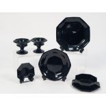 FIFTEEN PIECE FRENCH BLACK GLASS PART DINNER SERVICE, and a SET OF FIVE MOULDED BLACK GLASS ICE