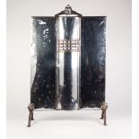 FRENCH ART DECO CHROME PLATED FIRE SCREEN, of oblong form the bow fronted centre section decorated