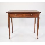 AN EARLY TWENTIETH CENTURY ASH OR BIRCHWOOD SIDE TABLE, with two frieze drawers on square tapered