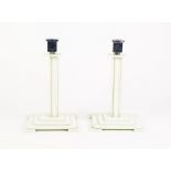 STYLISH PAIR OF FRENCH ART DECO GREEN BAKELITE AND CHROME PLATED CANDLESTICKS, of square section