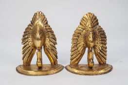 PAIR OF MODERN CARVED GILT WOOD WALL BRACKETS WITH SWAN PATTERN SUPPORTS, 17" (43.2cm) high, (2)