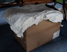 WHITE COTTON TABLE AND BED LINEN, plain and patterned, contents of one box