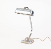 EARLY TWENTIETH CENTURY FRENCH CHROME PLATED ADJUSTABLE DESK LAMP, with panelled horizontal shade