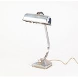 EARLY TWENTIETH CENTURY FRENCH CHROME PLATED ADJUSTABLE DESK LAMP, with panelled horizontal shade