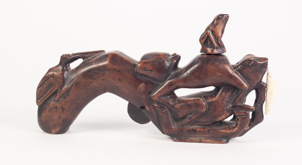 PROBABLY AFRICAN, INTERESTING CARVED WOOD AND BONE NOVELTY MENSURATION DEVICE, modelled as a - Image 2 of 3