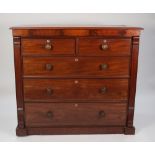 A VICTORIAN MAHOGANY CHEST OF TWO SHORT AND THREE LONG DRAWERS, with stamped brass knob handles, 50"