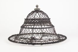 FRENCH WIRE WORK HANGING BASKET, of flared form with chain suspensions, 27" (68.6cm), lacking liner