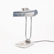 EARLY TWENTIETH CENTURY FRENCH CHROME PLATED ADJUSTABLE DESK LAMP, with panelled horizontal shade