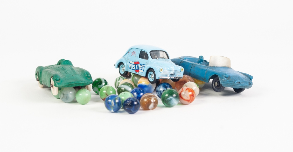 TOMTE LARDAL BLUE MOULDED VINYL MODEL OF AN OPEN TOP CAR, modelled with wind shield and three