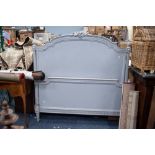 AN EARLY TWENTIETH CENTURY FRENCH STYLE GREY PAINTED DOUBLE BEDSTEAD, with connecting rails