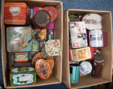 QUANTITY OF VINTAGE AND LATER PRINTED TINS, various, contents of two boxes