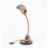 EARLY TWENTIETH FRENCH CENTURY BRASS AND CHROME PLATED ADJUSTABLE DESK LAMP, with shell pattern