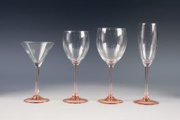 FORTY PIECE LUMINAR, FRENCH PART SUITE OF DRINKING GLASSES WITH PINK TINTED STEMS, comprising: