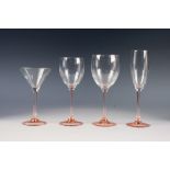 FORTY PIECE LUMINAR, FRENCH PART SUITE OF DRINKING GLASSES WITH PINK TINTED STEMS, comprising: