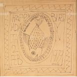 VINCENZO APICELLA (1922-2018) PEN SKETCH ON BUFF COLOURED PAPER OR NAPKIN 'Happy Birthday Jan, 2