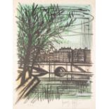 •BERNARD BUFFET ARTIST SIGNED LIMITED EDITION LITHOGRAPH Parisian scene, numbered 42/125 24 1/4" x