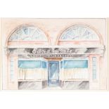 MIKE ROSS (TWENTIETH CENTURY) TWO WORKS WATERCOLOUR DRAWING 'Edna Sale, Ladies Hairdresser' Signed
