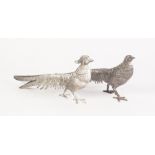 PAIR OF ELECTROPLATED MODELS OF PHEASANTS, 11" (28cm) long, (2)