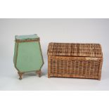 A PAIR OF LLOYD LOOM STYLE TUB CHAIRS, A LLOYD LOOM STYLE GREEN LINEN BASKET on short cabriole legs,