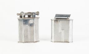 TWO FRENCH ART DECO CHROME PLATED OVERSIZED TABLE CIGARETTE LIGHTERS, including one with push button