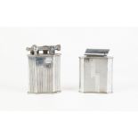 TWO FRENCH ART DECO CHROME PLATED OVERSIZED TABLE CIGARETTE LIGHTERS, including one with push button