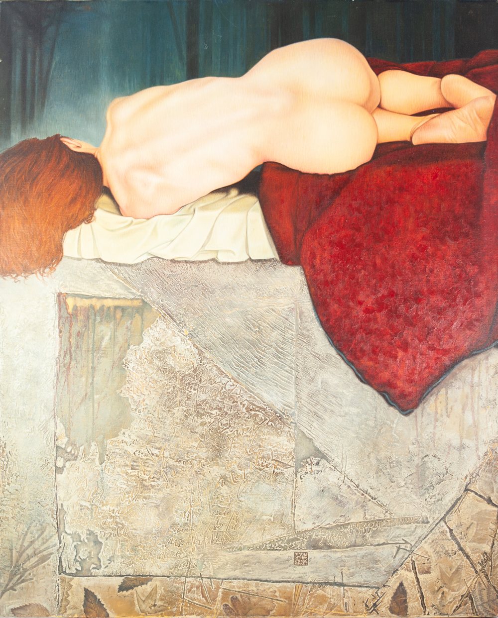 DAVID GRAUX (b.1970) OIL ON CANVAS 'Recueil' sleeping female nude Signed and dated 1994 39 ¼" x