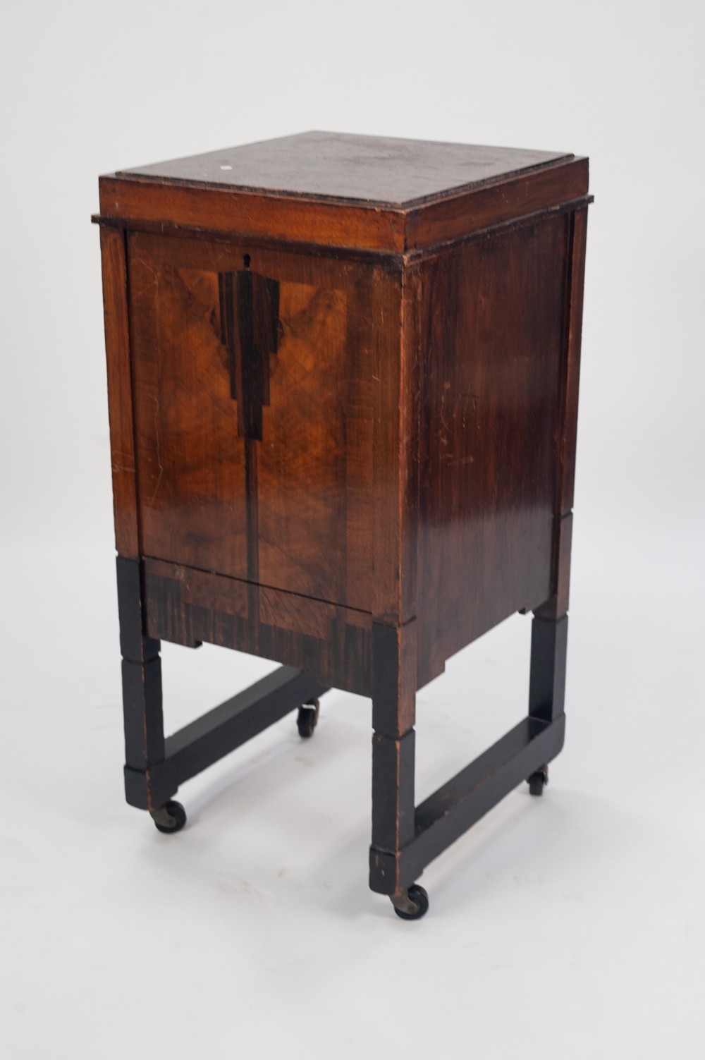 A 1930's 'ACME' PRODUCT WALNUT, MACASSAR EBONY AND PARCEL EBONISED CABINET, with lift up top - Image 2 of 2