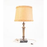 FRENCH GILT METAL TABLE LAMP, of tapering, part fluted form with black veined marble square base and