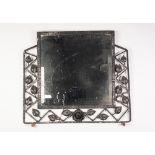 ART DECO BEVEL EDGED FRAMELESS WALL MIRROR, of lozenge form with stylised chrome plated side pieces,