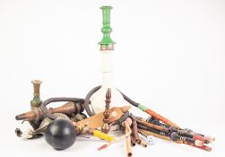 COLLECTION OF PARTS FOR HOOKAH PIPES, mouthpieces, vases, hose etc, contents of one box