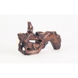 PROBABLY AFRICAN, INTERESTING CARVED WOOD AND BONE NOVELTY MENSURATION DEVICE, modelled as a