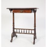 LATE NINETEENTH CENTURY MAHOGANY SMALL OBLONG WRITING TABLE, fitted with one drawer, on two turned