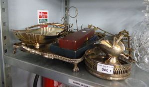 ELECTROPLATED WINE COASTERS, SUGAR SCUTTLE, AN ENGRAVED ELECTROPLATE TWO HANDLED TRAY ETC....