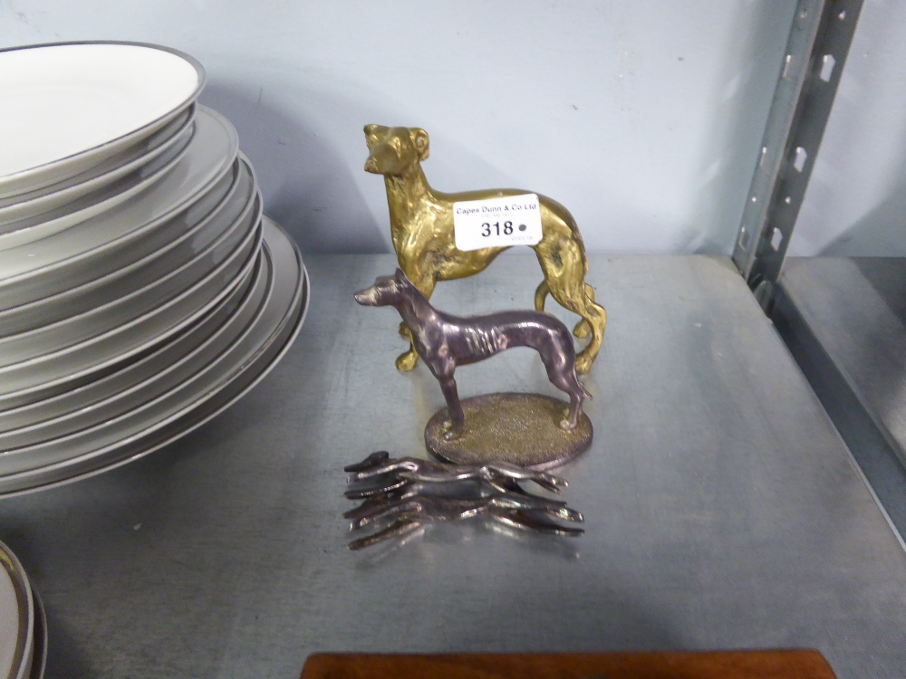 SHEFFIELD SILVER PLATED MODEL OF A GREYHOUND, IN STANDING POSE, ON AN OVAL BASE, 3 1/2" HIGH,