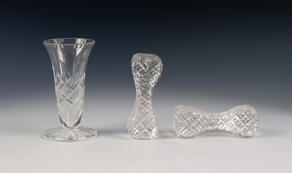 CASED PAIR OF CUT GLASS KNIFE RESTS, retailed by Cross Brothers, Cardiff, together with a CASED