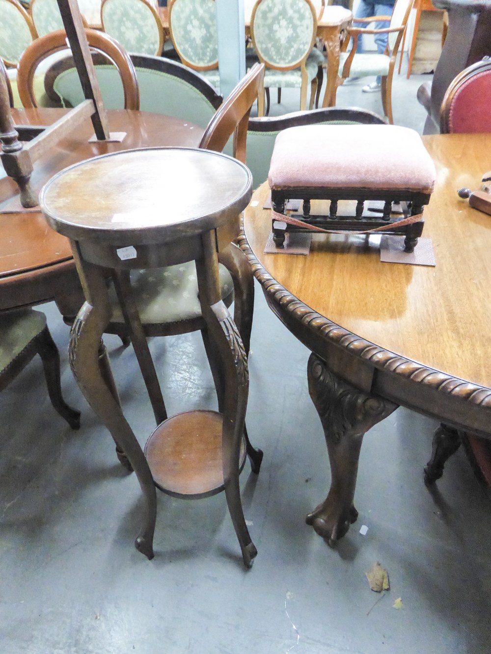 TABOURET FOOTSTOOL AND A JARDINIERE STAND (2)