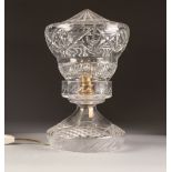 CUT GLASS TABLE LAMP AND SHADE, 11" (28cm) high