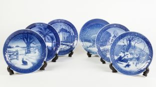 SIX 1960s/70s ROYAL COPENHAGEN PORCELAIN BLUE AND WHITE CALENDAR PLATES (6)