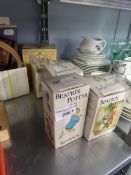 THREE BOXED BESWICK BEATRIX POTTER CHINA FIGURES, BOXED WEDGWOOD PETER RABBIT MUG AND A ROYAL