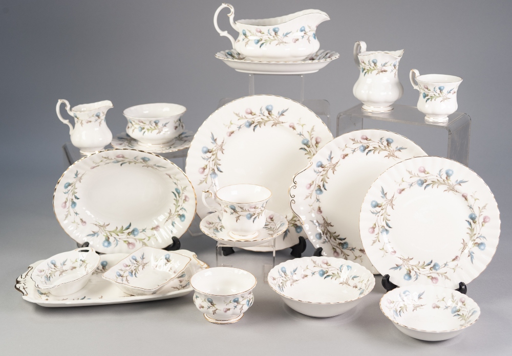EIGHTY THREE PIECE ROYAL ALBERT 'BRIGADOON' PATTERN CHINA DINNER, TEA AND COFFEE SERVICE FOR SIX